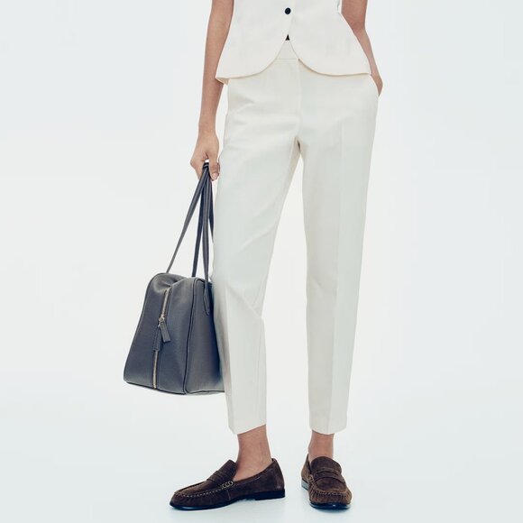 H&M Slacks White Ankle Length Slim Fit Tapered Size 6 - Picture 7 of 9